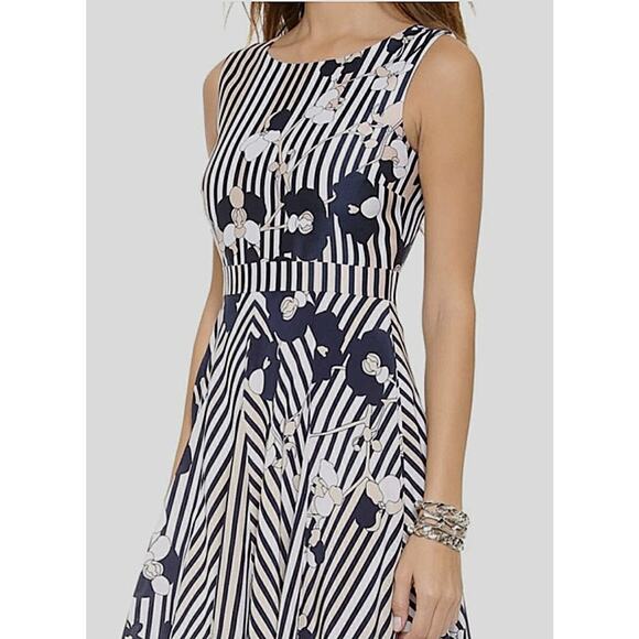 Diane von Furstenberg DVF Kimana A-Line Flared Skirt Size 6 Orchid Stripe Navy - Picture 3 of 5